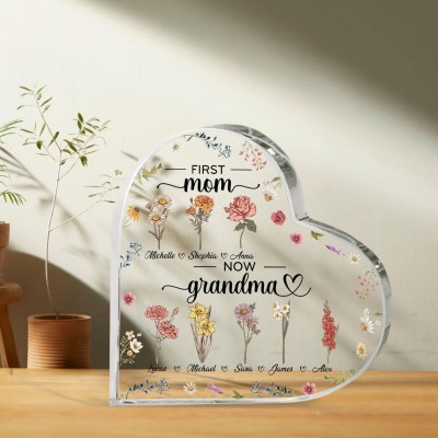 Personalized Birth Flower Acrylic Plaque Home Decor For Mom Grandma Gift Ideas