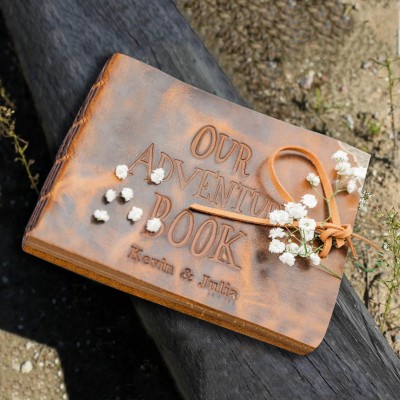 Our Adventure Book Custom Leather Photo Album For Valentine's Day Anniversary Gift Ideas