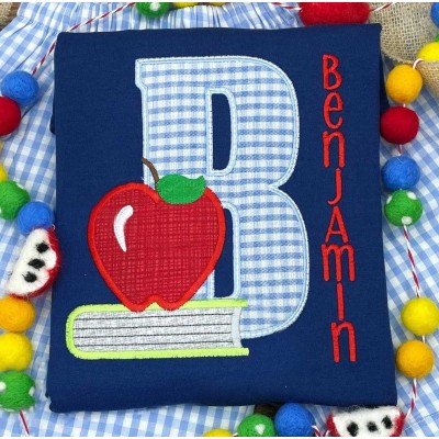 Personalized Initial Embroidered First Day Back to School Kindergarten Shirt For Kids