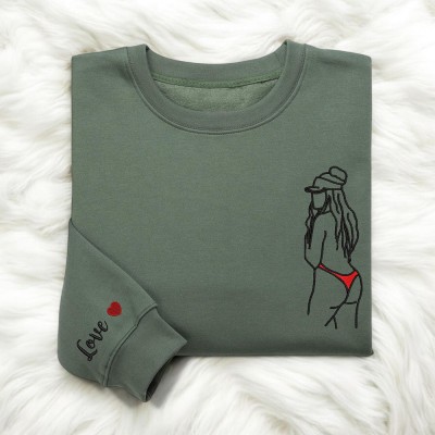 Personalized Embroidered Portrait Sweatshirt with Photo Outline For Couple Valentine's Day