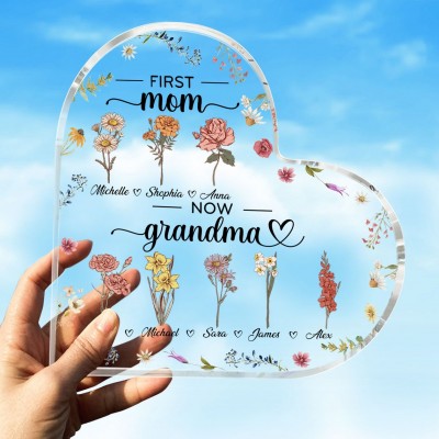 Personalized Birth Flower Acrylic Plaque Home Decor For Mom Grandma Gift Ideas