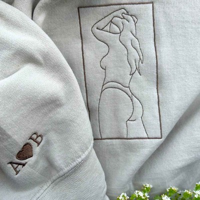 Personalized Embroidered Portrait Sweatshirt with Photo Outline For Couple Valentine's Day