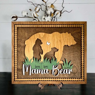 Personalized Mama Bear with Kids Names Wood Sign Home Decor For Mother's Day