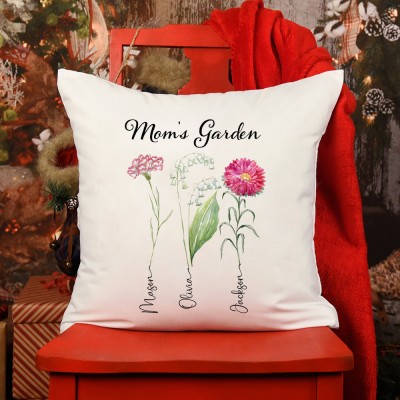 Custom Mom's Garden Birth Flower Pillow With Kids Name For Mother's Day