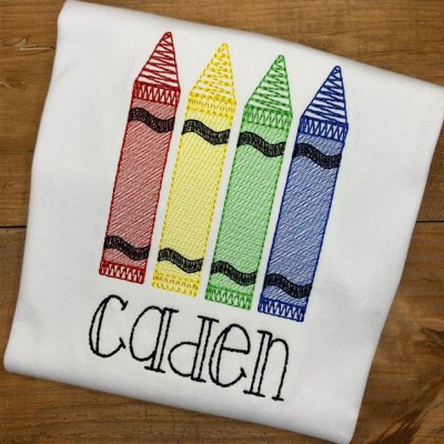 Personalized Embroidered Crayons First Day Back to School Kindergarten Shirt For Kids