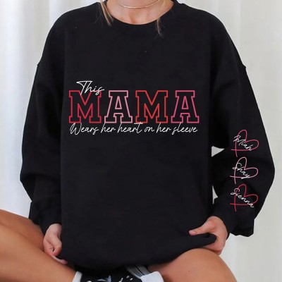 Custom Mama Sweatshirt With Kids Names For Mother's Day