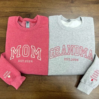 Custom Embroidered Grandma Sweatshirt With Kids Names For Mother's Day