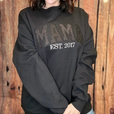 Custom Embroidered Glitter Mama Sweatshirt With Kids Names For Mother's Day