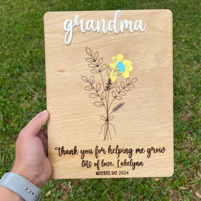 Personalized DIY Flower Handprint Art Craft Sign With Kids Name For Mother's Day