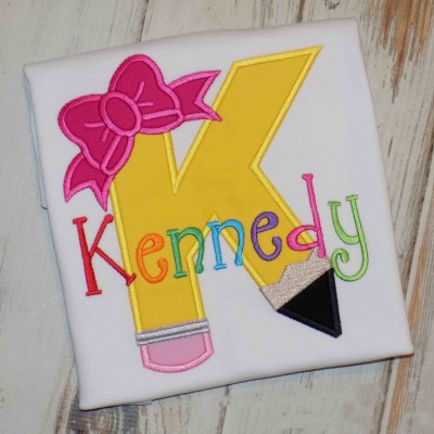Personalized Initial Embroidered First Day Back to School Kindergarten Shirt For Kids