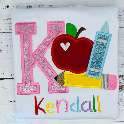 Personalized Initial Embroidered First Day Back to School Shirt For Kids