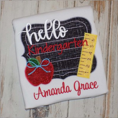 Personalized Apple and Ruler Embroidered First Day Back to School Shirt For Kids