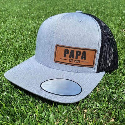 Personalized PAPA Patch Trucker Hat with Kids Names For Father's Day Gift