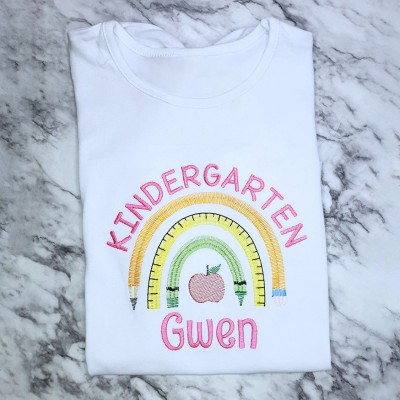 Personalized Pencil Embroidered First Day Back to School Shirt For Kids