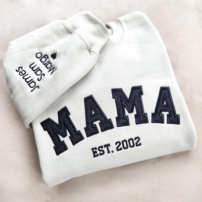 Custom Embroidered Mama Sweatshirt With Kids Names For Mother's Day