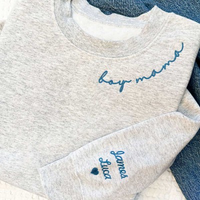 Custom Embroidered Mama Sweatshirt With Kids Names For Mother's Day