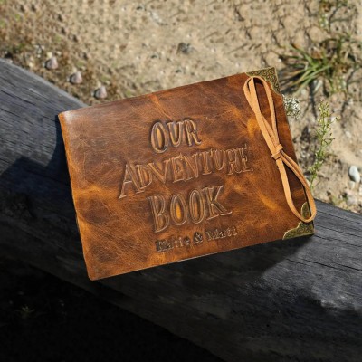 Our Adventure Book Custom Leather Photo Album For Valentine's Day Anniversary Gift Ideas