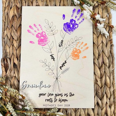 Personalized DIY Flower Handprint Art Craft Sign With Kids Name For Mother's Day