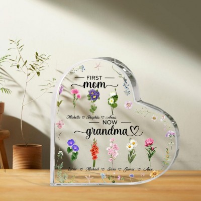 Personalized Birth Flower Acrylic Plaque Home Decor For Mom Grandma Gift Ideas
