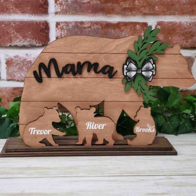 Personalized Mama Bear with Kids Names Wood Sign Home Decor For Mother's Day