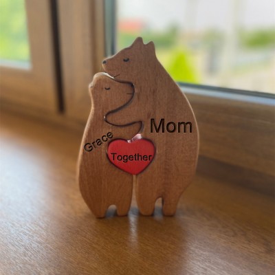 Custom Wooden Bear Family Figurines Puzzle Keepsake For Family Birthday Gift