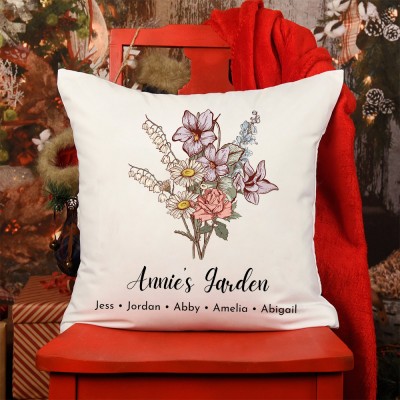 Personalized Grandma's Garden Birth Flower Pillow With Grandkids Name For Mother's Day