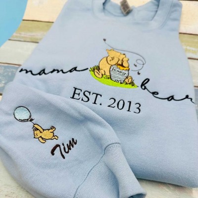 Personalized Embroidered Mama Bear Sweatshirt With Kids Names For Mother's Day