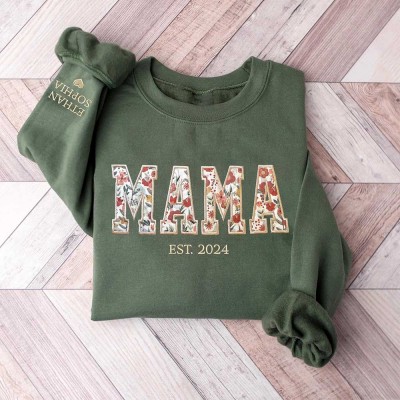 Custom Embroidered Mama Sweatshirt With Kids Names For Mother's Day