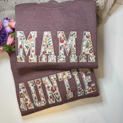 Custom Embroidered Mama Sweatshirt With Kids Names For Mother's Day
