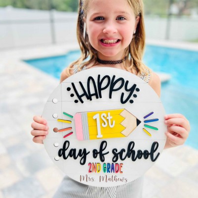 Personalized Happy First Day Back to School Prop Interchangeable Sign For Kids