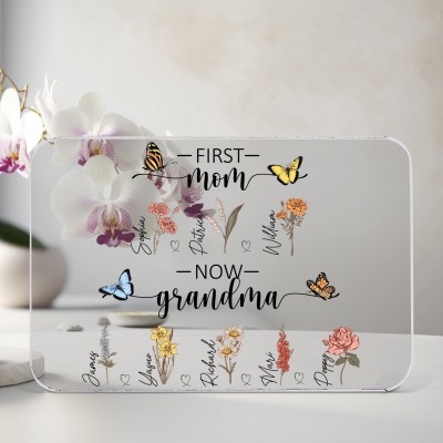 Personalized Birth Flower Acrylic Plaque Home Decor For Mom Grandma Gift Ideas