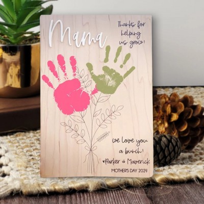 Personalized DIY Flower Handprint Art Craft Sign With Kids Name For Mother's Day