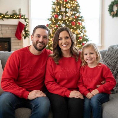 Personalized Christmas Sweatshirt with Name on Sleeve, Puff Letter Winter Sweater, Christmas Crewneck, Family Holiday Sweater, Family Gift