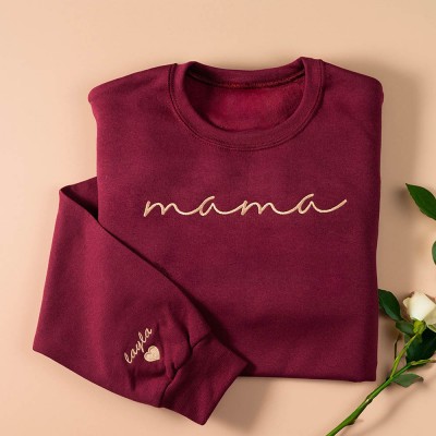 Personalized Embroidered Mama Sweatshirt With Kids Names For Mother's Day