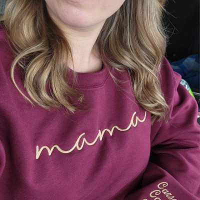 Personalized Embroidered Mama Sweatshirt With Kids Names For Mother's Day