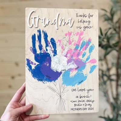 Personalized DIY Flower Handprint Art Craft Sign With Kids Name For Mother's Day