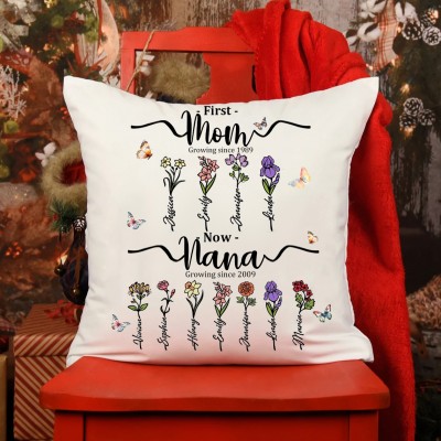 Personalized Grandma's Garden Birth Flower Pillow With Grandkids Name For Mother's Day