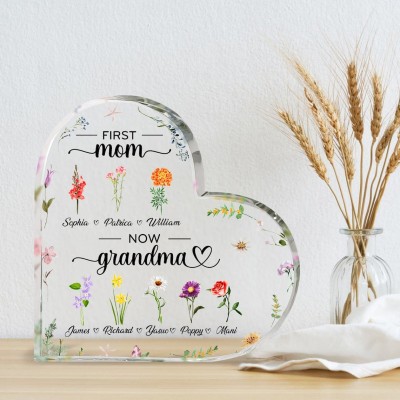 Personalized Birth Flower Acrylic Plaque Home Decor For Mom Grandma Gift Ideas