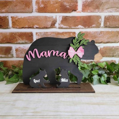 Personalized Mama Bear with Kids Names Wood Sign Home Decor For Mother's Day