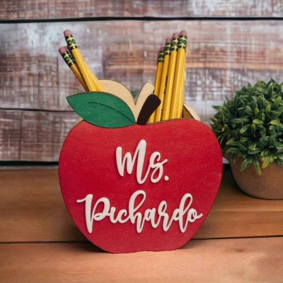 Personalized Apple Pencil Holder Desk Organizer For Teacher’s Gifts
