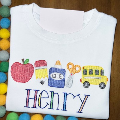 Personalized Embroidered First Day Back to School Kindergarten Shirt For Kids