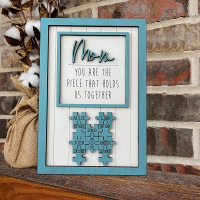 Personalized Mom Puzzle Sign with  Kids Names Gifts For Mother's Day