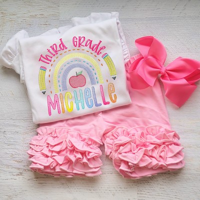 Personalized Pencil Embroidered Shirt and Shorts Outfit Back to School Gift For Kids