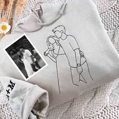 Personalized Embroidered Portrait Sweatshirt with Photo Outline For Couple Valentine's Day