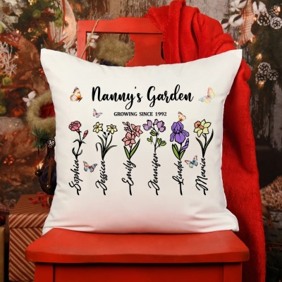 Personalized Nana's Garden Birth Flower Pillow With Grandkids Name For Mother's Day