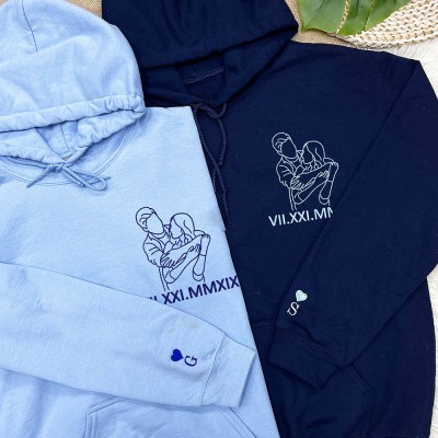Personalized Embroidered Portrait Sweatshirt with Photo Outline For Couple Valentine's Day