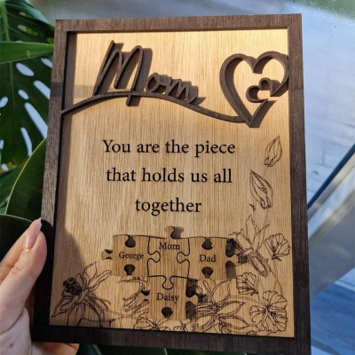 Personalized Mom Puzzle Sign with  Kids Names Gifts For Mother's Day