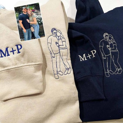 Personalized Embroidered Portrait Sweatshirt with Photo Outline For Couple Valentine's Day