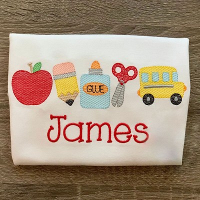 Personalized Embroidered First Day Back to School Kindergarten Shirt For Kids