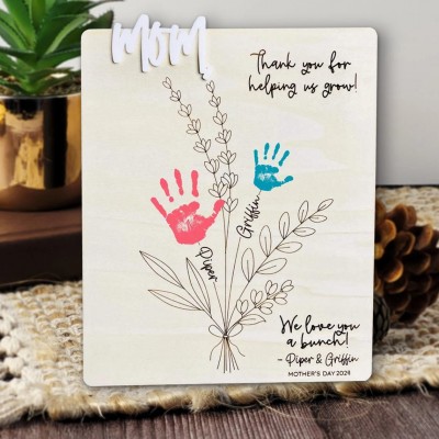 Personalized DIY Flower Handprint Art Craft Sign With Kids Name For Mother's Day